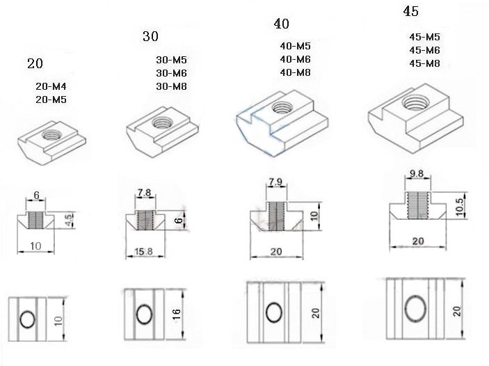 Закладная Т-гайка (T-nut, сухарь) M6 для станочного профиля 4040 Паз8мм ...